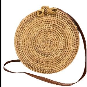 Woven Rattan Round Crossbody Bag/Shoulder Purse Bohemian Chic Floral Lining